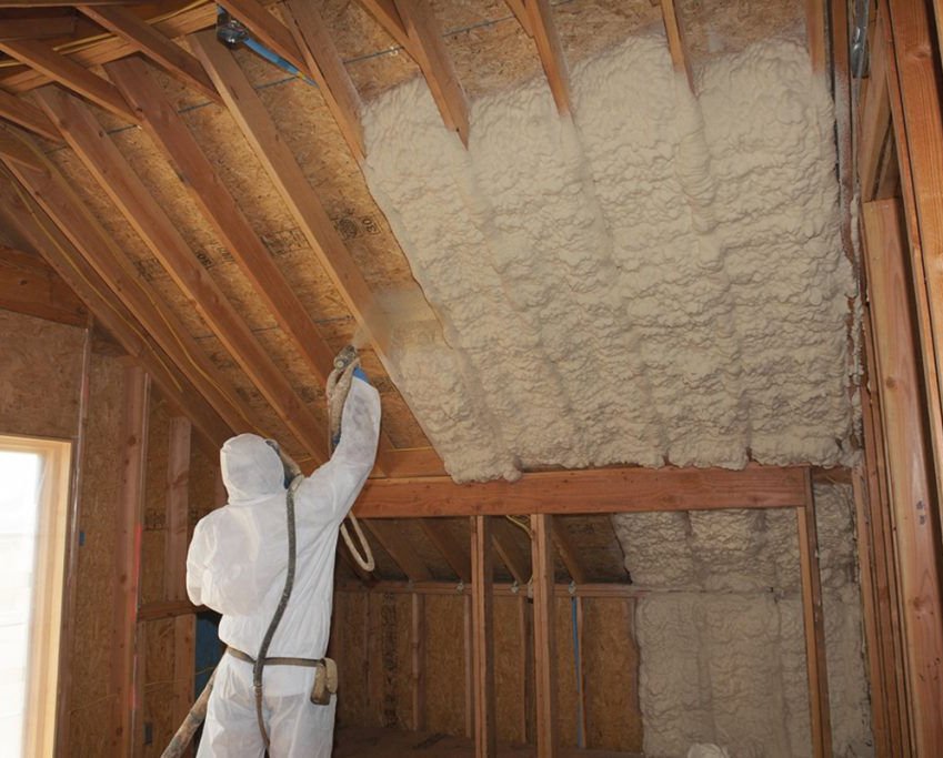 Open cell spray foam application in attic